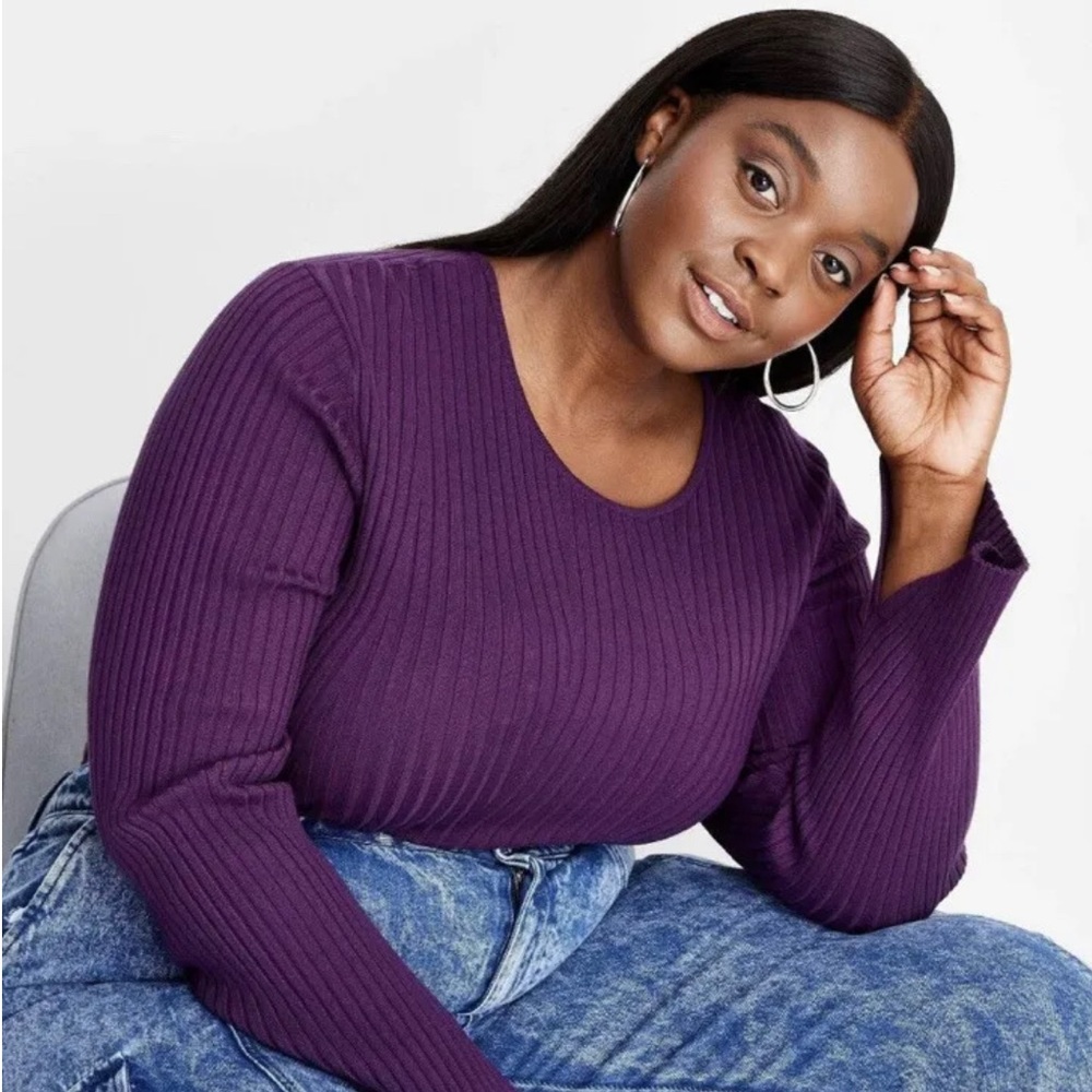 Future Collective Purple Ribbed Twisted Back Sweater Kahlana B. Brown NW… - Picture 3 of 8